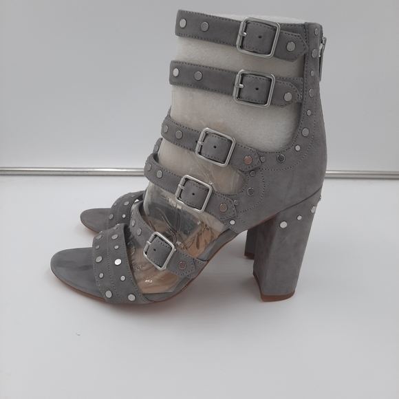 NWB Sam Edelman York Grey Suede Leather Studded Caged Open Toe Heels 9.5 - Picture 6 of 11